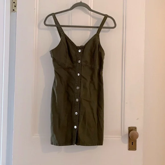 white christmas dresses Dark Army Green Denim Thick Strap Midi Dress main image 1